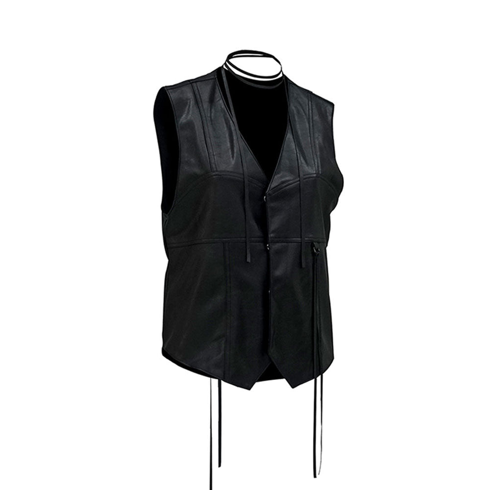 Seam Line Leather Vest Black