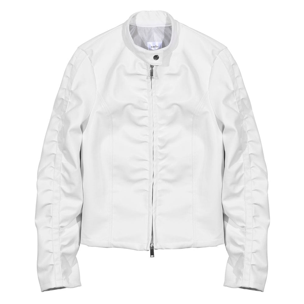 
            
                Load image into Gallery viewer, SHIRRING LEATHER JACKET (UNISEX) WHITE
            
        