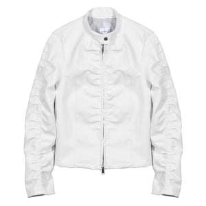 
            
                Load image into Gallery viewer, SHIRRING LEATHER JACKET (UNISEX) WHITE
            
        