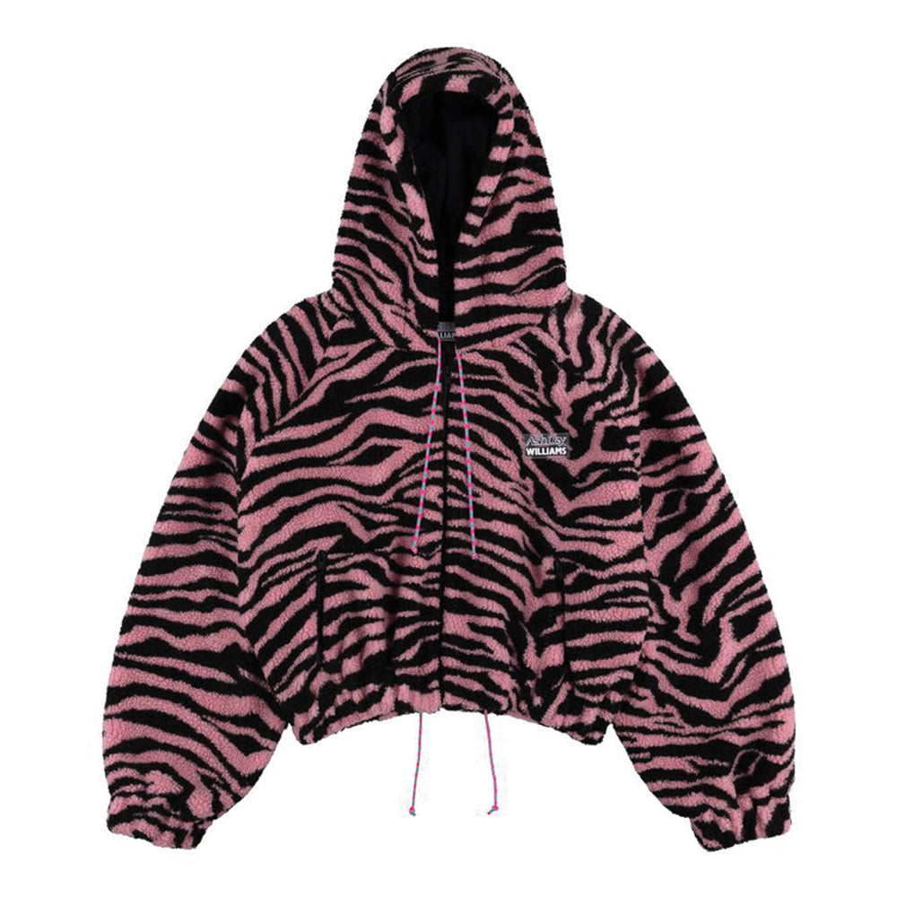 Hood Zip Bomber Pink Tiger Fleece