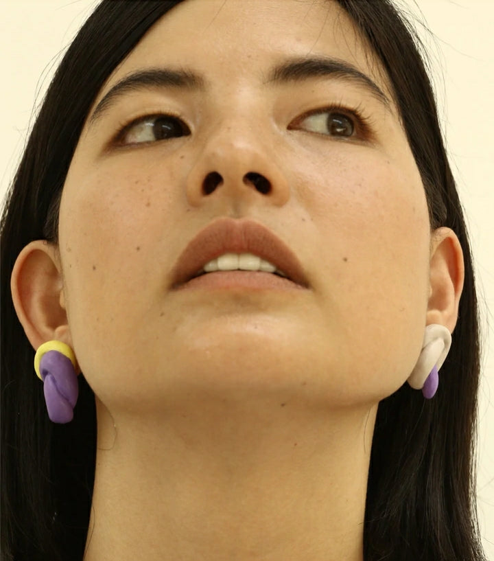 
            
                Load image into Gallery viewer, Shibazuke Earrings Pearl River Grey, Violetx Light Yellow
            
        